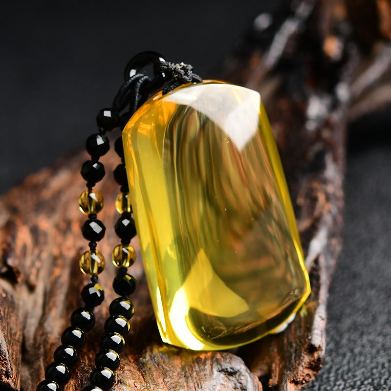 Large Brazilian natural orange-yellow crystal peace and tranquility pendant