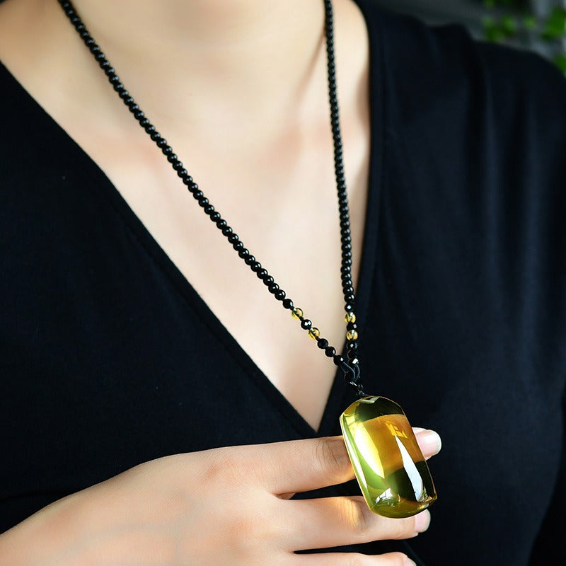 Large Brazilian natural orange-yellow crystal peace and tranquility pendant