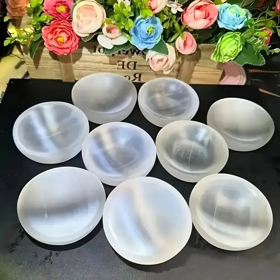 Natural Selenite Bowl Crystal Stone Quartz Minerals Reiki Craft Gifts Energy Healing Demagnetization Luck Spiritual Home Decor