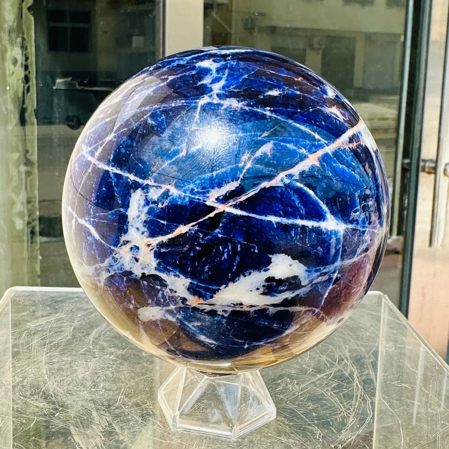 Natural Blue Sodalite Quartz Crystal Sphere Healing
