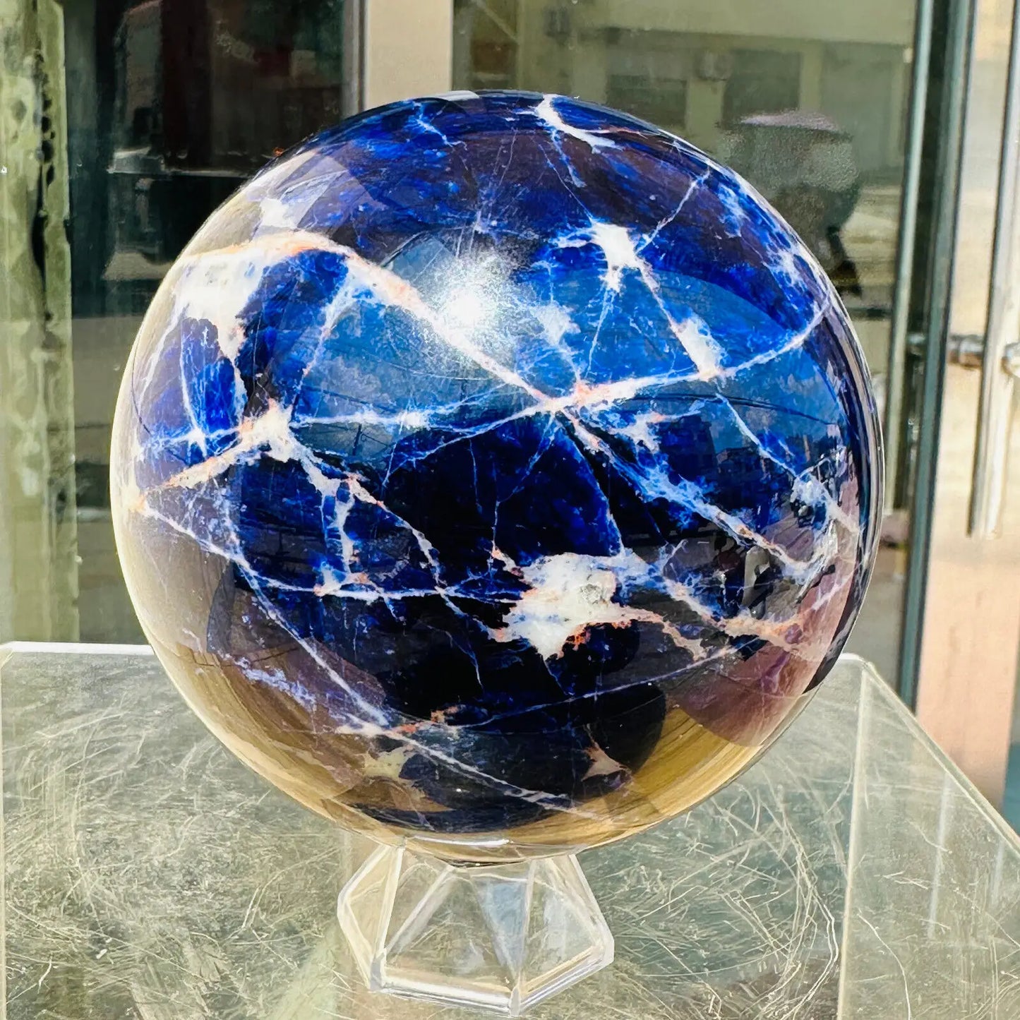 Natural Blue Sodalite Quartz Crystal Sphere Healing