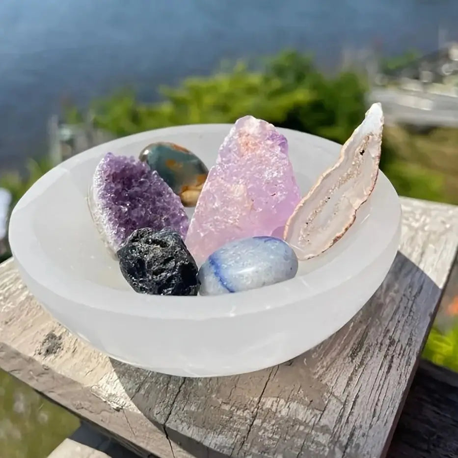 Natural Selenite Bowl Crystal Stone Quartz Minerals Reiki Craft Gifts Energy Healing Demagnetization Luck Spiritual Home Decor
