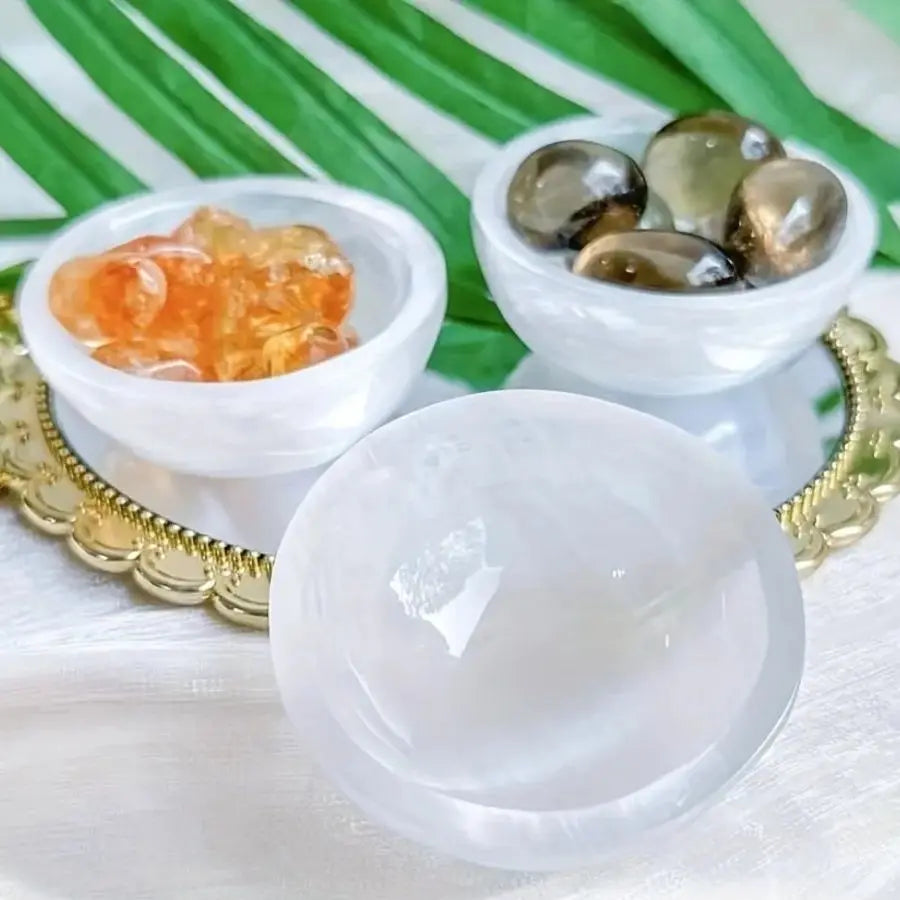 Natural Selenite Bowl Crystal Stone Quartz Minerals Reiki Craft Gifts Energy Healing Demagnetization Luck Spiritual Home Decor