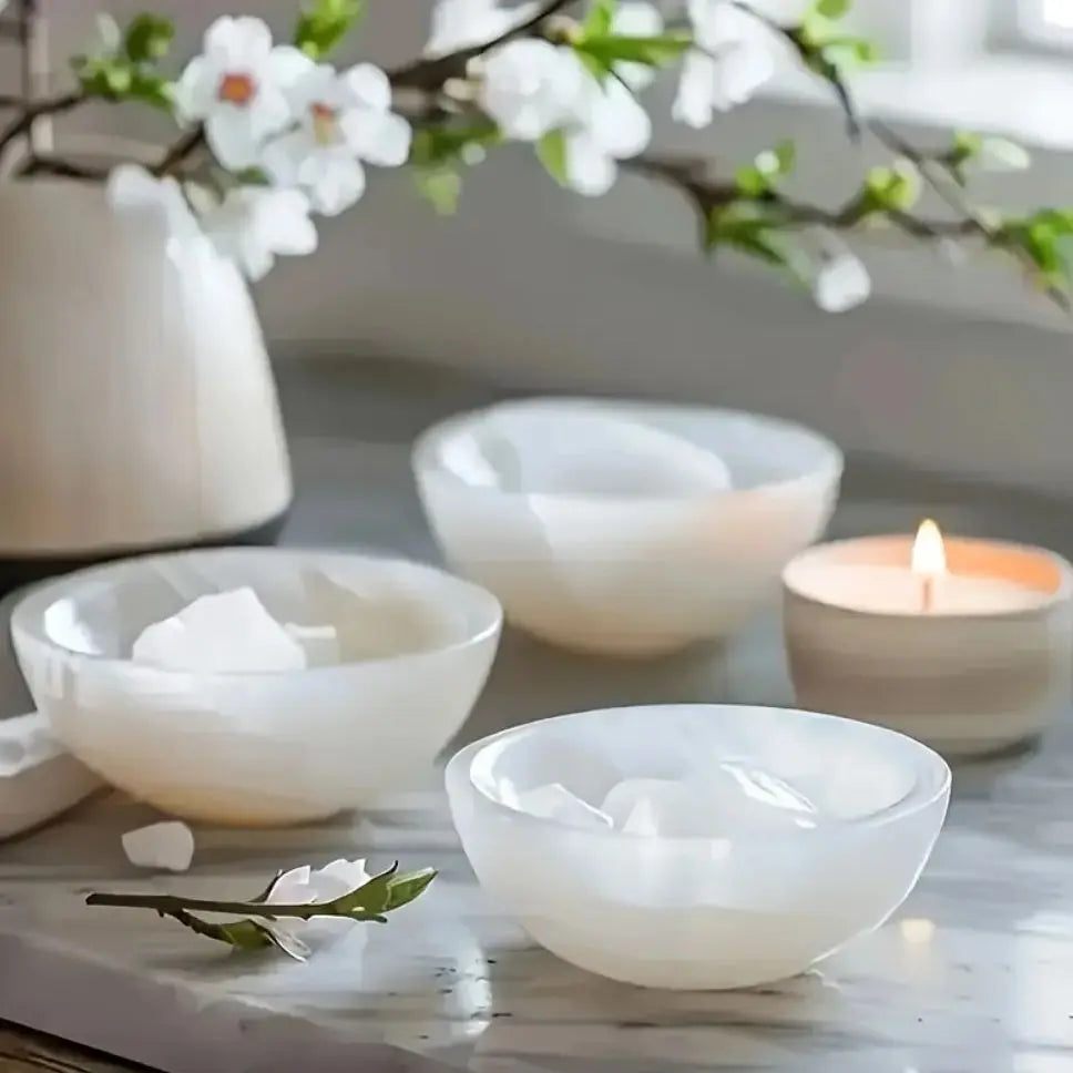 Natural Selenite Bowl Crystal Stone Quartz Minerals Reiki Craft Gifts Energy Healing Demagnetization Luck Spiritual Home Decor
