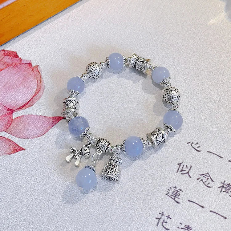 Natural Strawberry Crystal Bracelet Beads Pony Money Bag Pendant Women Amulet Attract Wealth Accessory Agate Handmade Jewelry