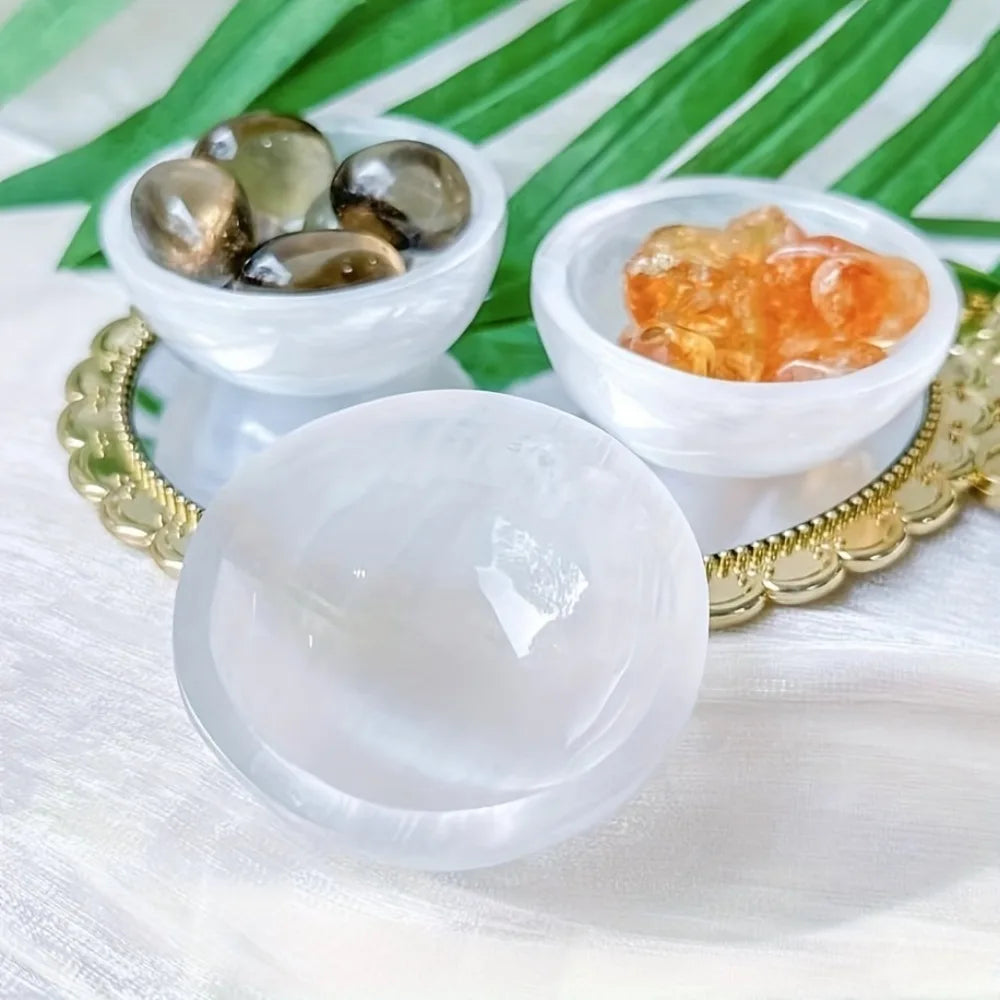 Natural Selenite Bowl Crystal Stone Quartz Minerals Reiki Craft Gifts Energy Healing Demagnetization Luck Spiritual Home Decor