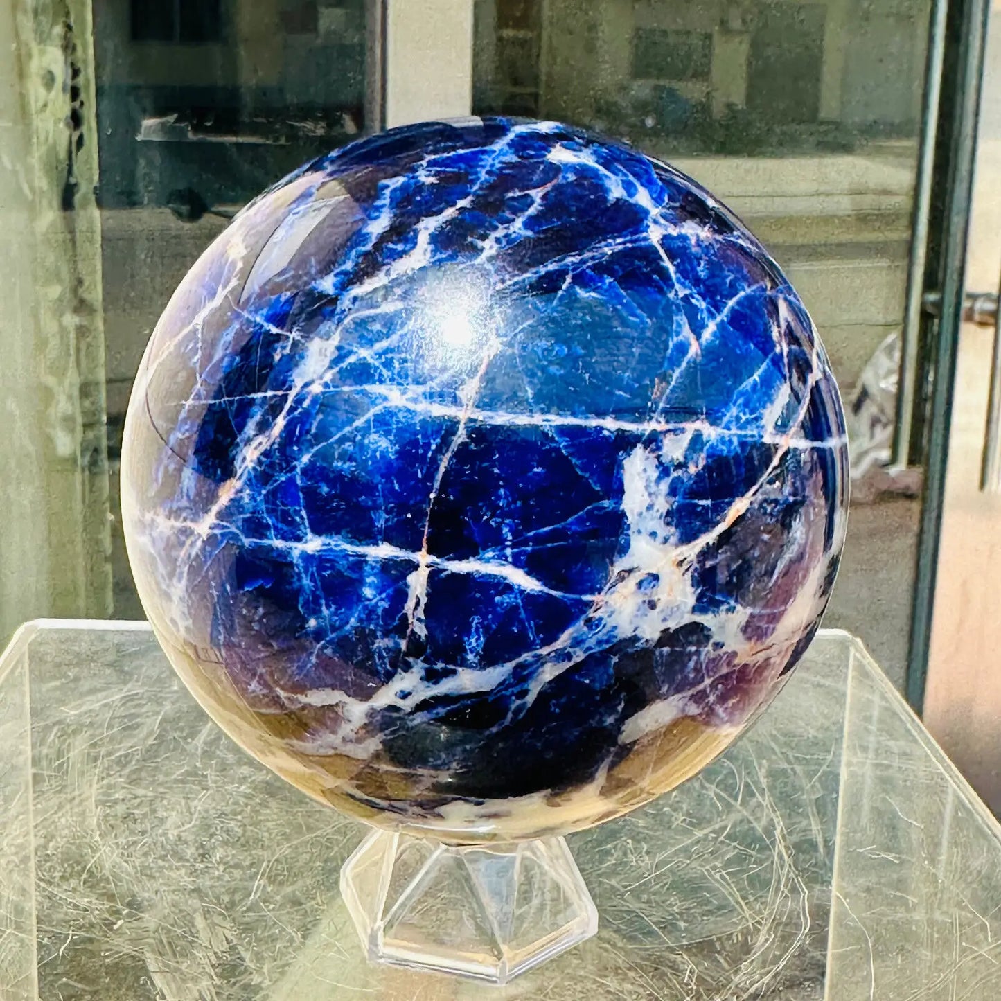 Natural Blue Sodalite Quartz Crystal Sphere Healing