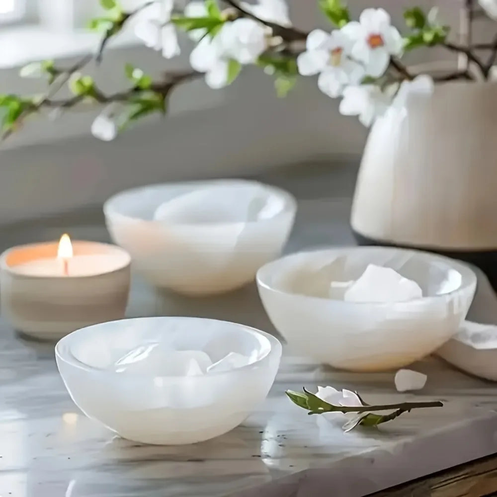Natural Selenite Bowl Crystal Stone Quartz Minerals Reiki Craft Gifts Energy Healing Demagnetization Luck Spiritual Home Decor