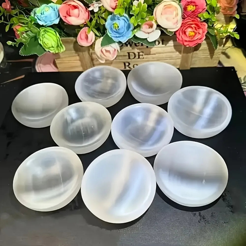 Natural Selenite Bowl Crystal Stone Quartz Minerals Reiki Craft Gifts Energy Healing Demagnetization Luck Spiritual Home Decor