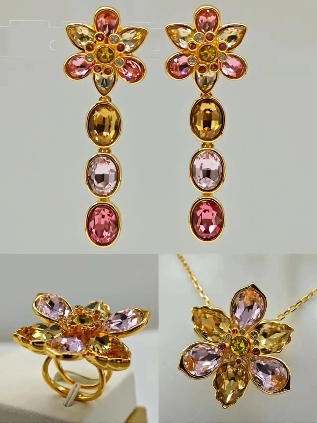 New 2025 large flower crystal ring, high-end luxury jewelry set, charming decorative gift for women