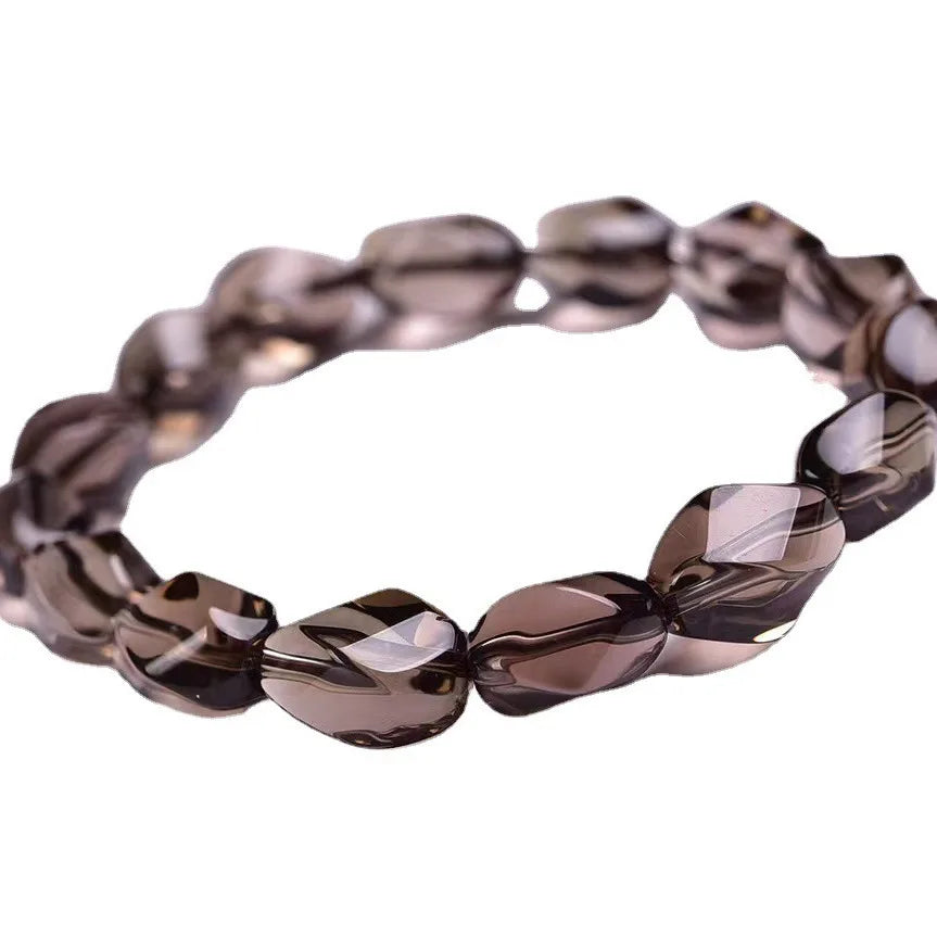 Natural Brown Smoky Quartz Crystal Stretch Bracelet Faceted Oval Beads Women Men 14x10mm Smoky Quartz Rare AAAAAA
