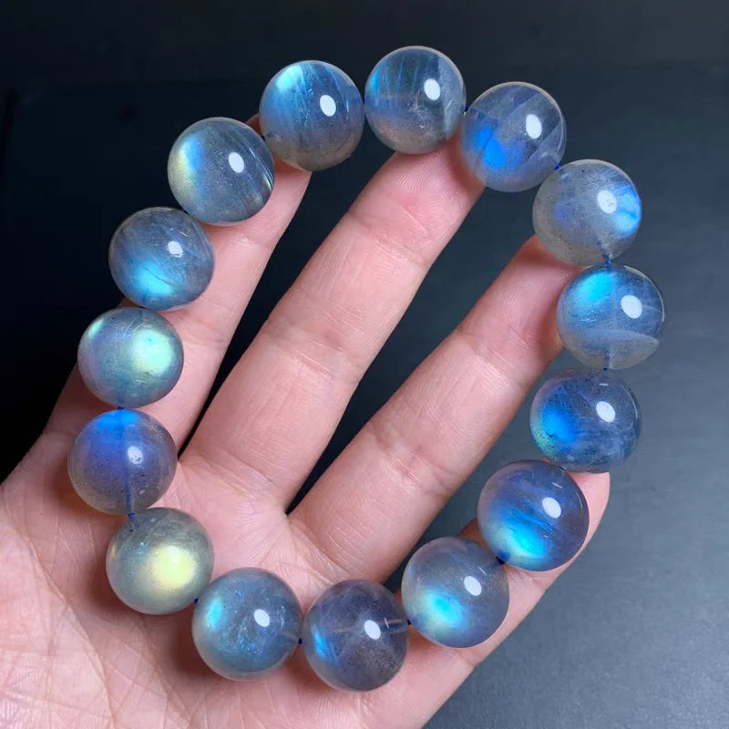 Natural Blue Light Labradorite Round Beads Bracelet 12mm Clear Beads Crystal Women Rainbow Labradorite Stone AAAAA