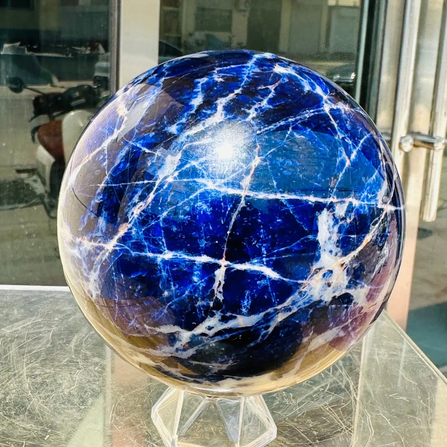 Natural Blue Sodalite Quartz Crystal Sphere Healing
