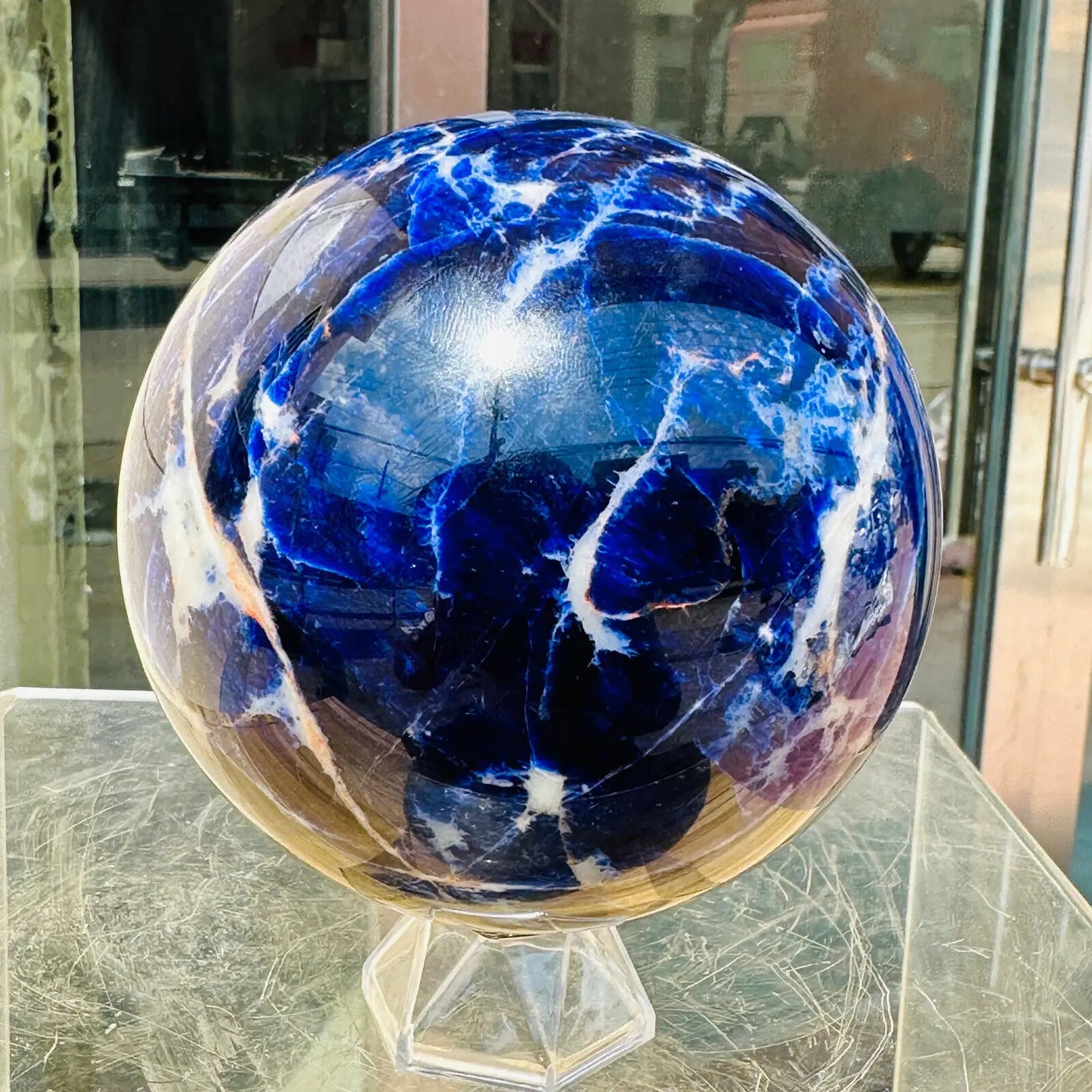 Natural Blue Sodalite Quartz Crystal Sphere Healing