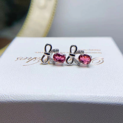 Natural Tourmaline Inlaid Female Colored Gems Stud Earrings