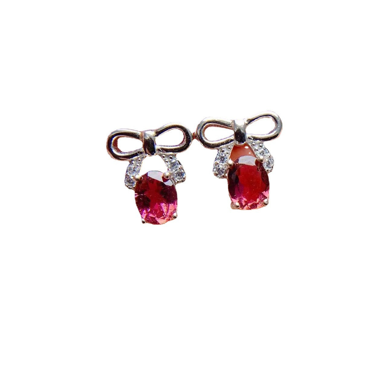 Natural Tourmaline Inlaid Female Colored Gems Stud Earrings