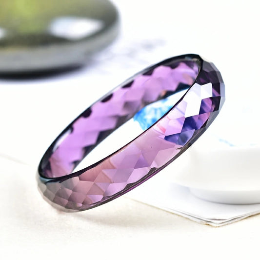Genuine Natural Purple Amethyst Quartz Crystal Carved Faceted Cut Women Bangle Bracelet Amethyst 62mm 60mm 58mm 56mm 54mm AAAAAA