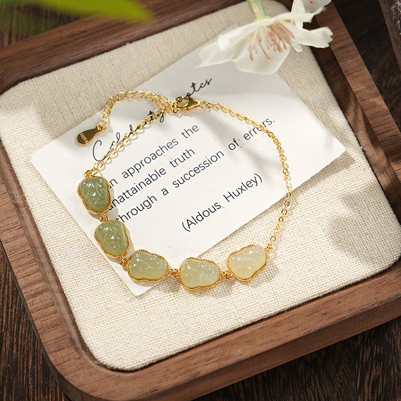 S925 Silver Hetian Jade Gradient Bracelet Light Luxury Advanced