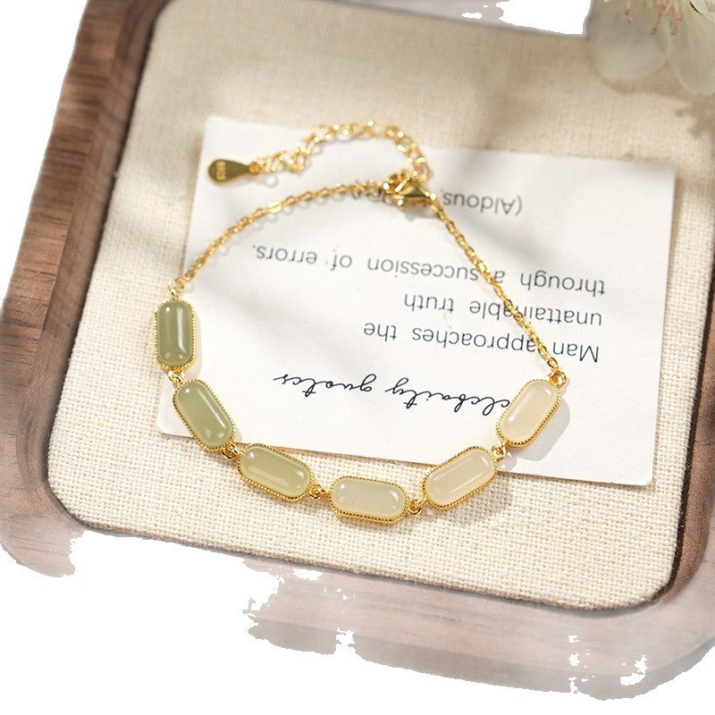 S925 Silver Hetian Jade Gradient Bracelet Light Luxury Advanced