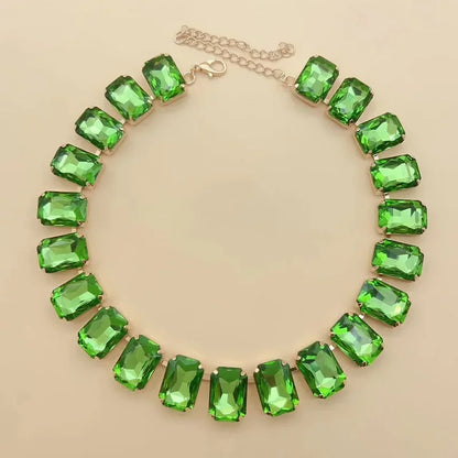 2025 New Luxury Classic Shiny Pink Blue Crystal Necklace Ladies Adjustable Square Large Glass Clavicle Chain Fashion Jewelry INS