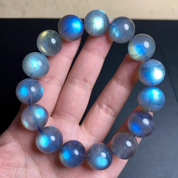 Natural Blue Light Labradorite Round Beads Bracelet 12mm Clear Beads Crystal Women Rainbow Labradorite Stone AAAAA