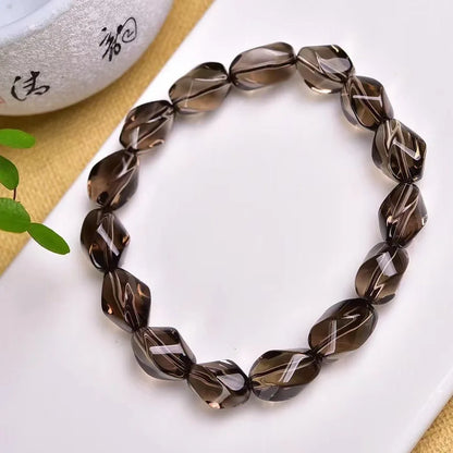 Natural Brown Smoky Quartz Crystal Stretch Bracelet Faceted Oval Beads Women Men 14x10mm Smoky Quartz Rare AAAAAA