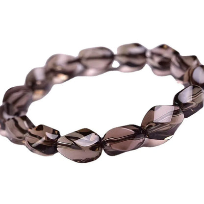 Natural Brown Smoky Quartz Crystal Stretch Bracelet Faceted Oval Beads Women Men 14x10mm Smoky Quartz Rare AAAAAA