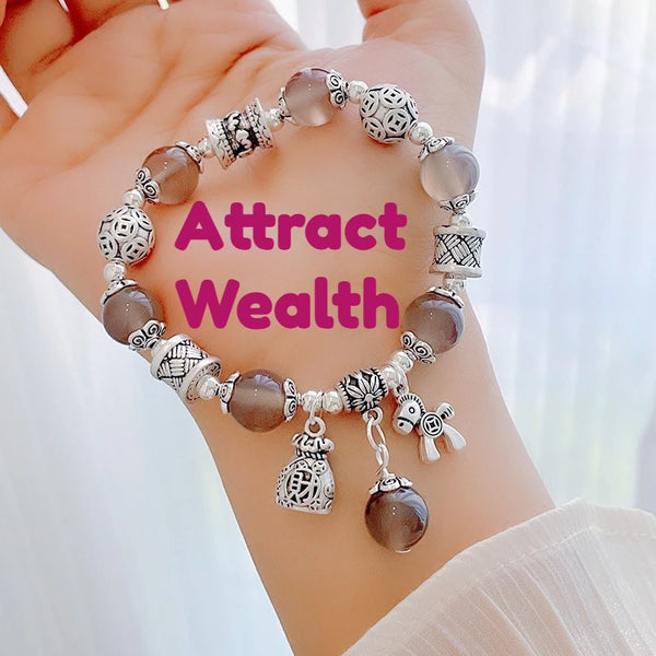 Natural Strawberry Crystal Bracelet Beads Pony Money Bag Pendant Women Amulet Attract Wealth Accessory Agate Handmade Jewelry