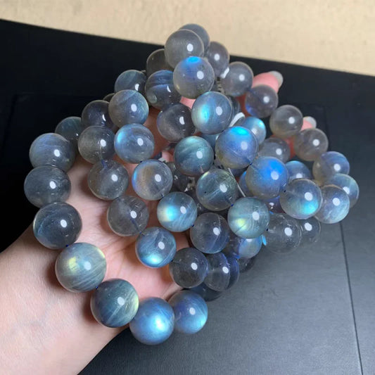 Natural Blue Light Labradorite Round Beads Bracelet 12mm Clear Beads Crystal Women Rainbow Labradorite Stone AAAAA