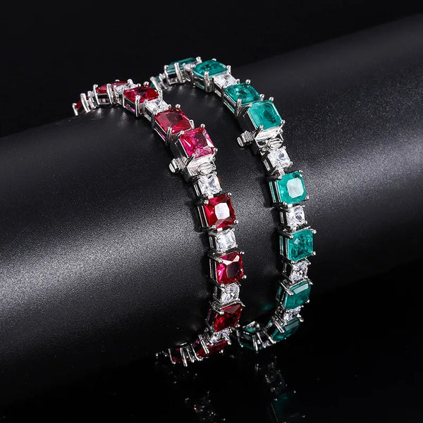 S925 Sterling Silver 6*6mm Emerald Ruby Crystal Bracelet Women's Jewelry Organizer Wedding Party Friend Gift Sexy Seed Beads