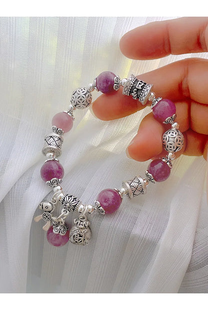 Natural Strawberry Crystal Bracelet Beads Pony Money Bag Pendant Women Amulet Attract Wealth Accessory Agate Handmade Jewelry