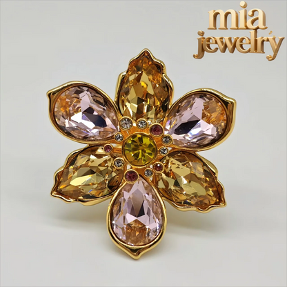 New 2025 large flower crystal ring, high-end luxury jewelry set, charming decorative gift for women