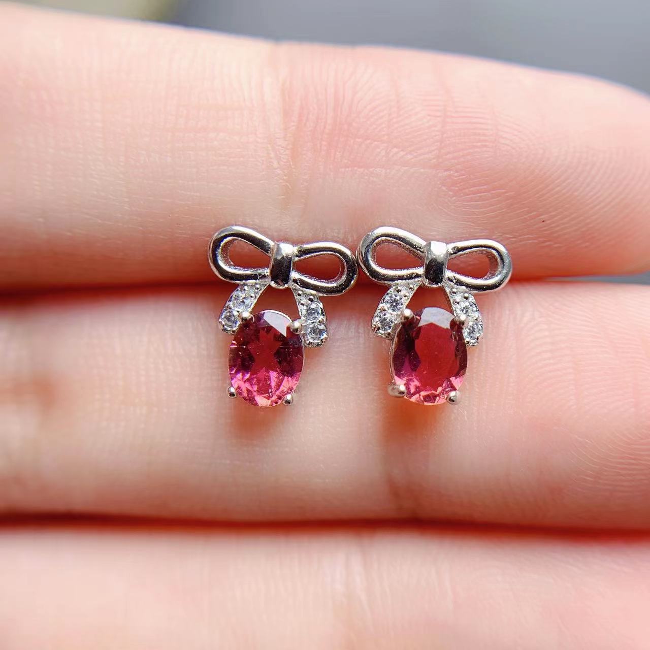 Natural Tourmaline Inlaid Female Colored Gems Stud Earrings